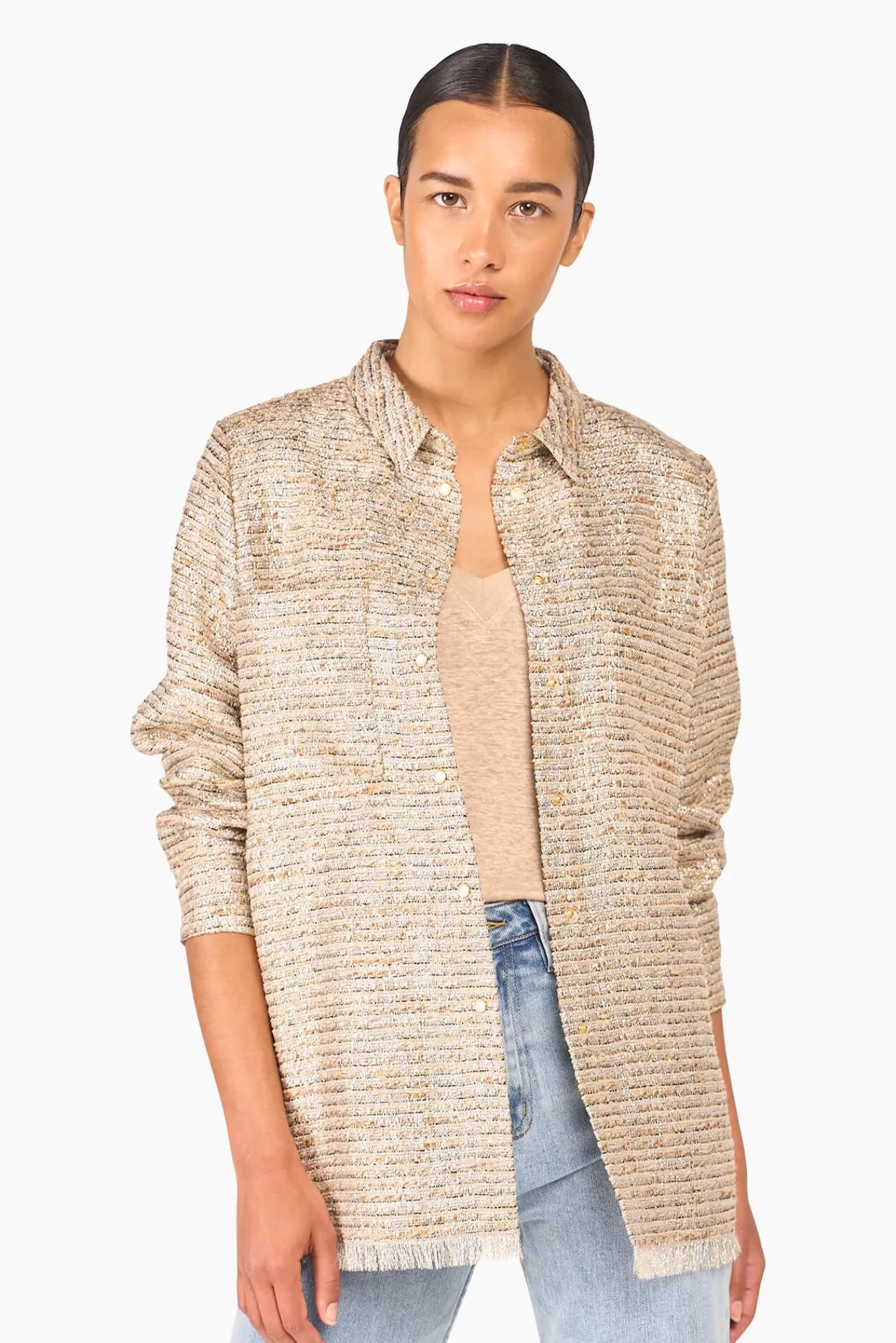 Flash Sale JANICE Blouse Dames Tweed Lurex Shane Beige