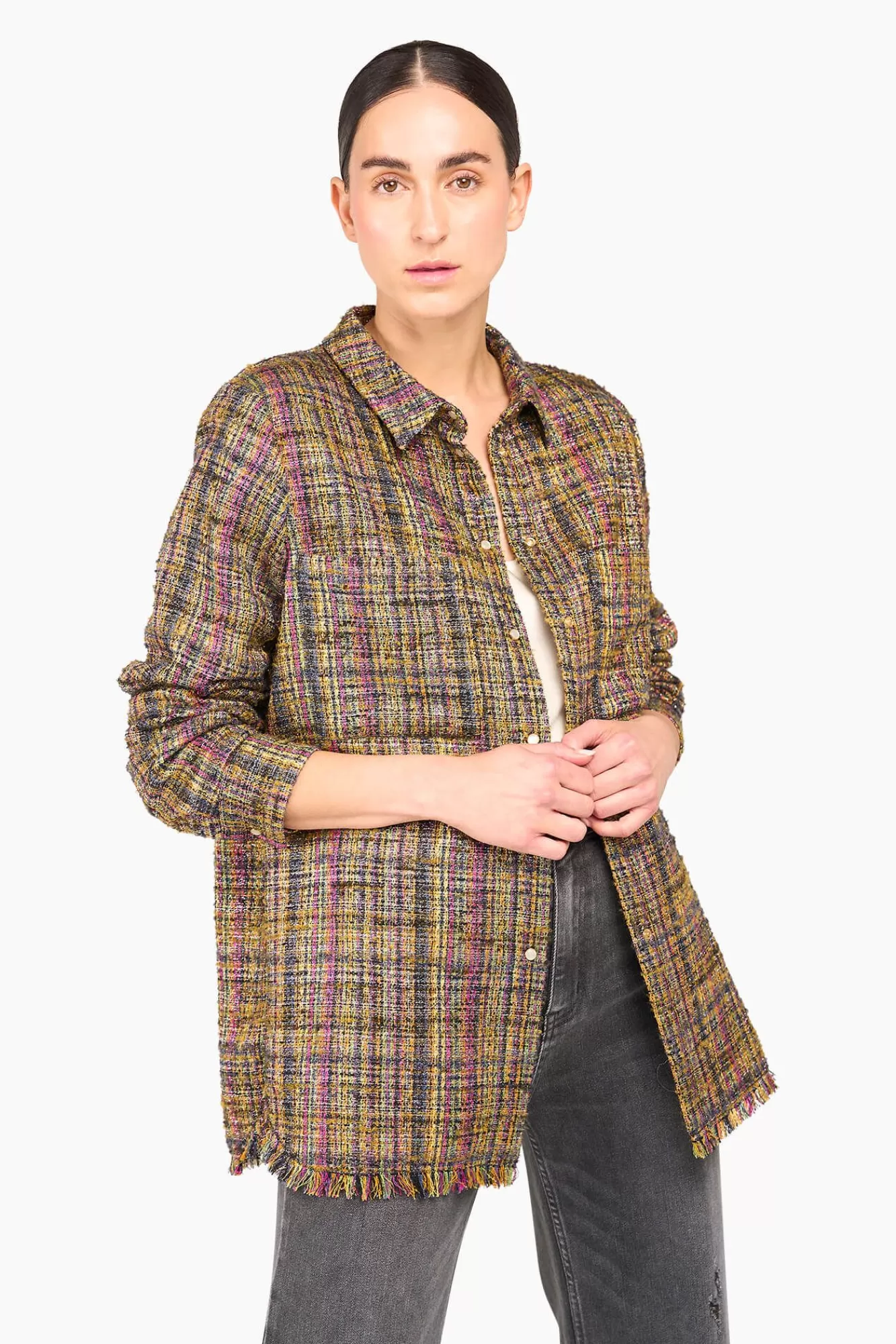 Online JANICE Blouse Dames Tweed Lurex Shane Groen