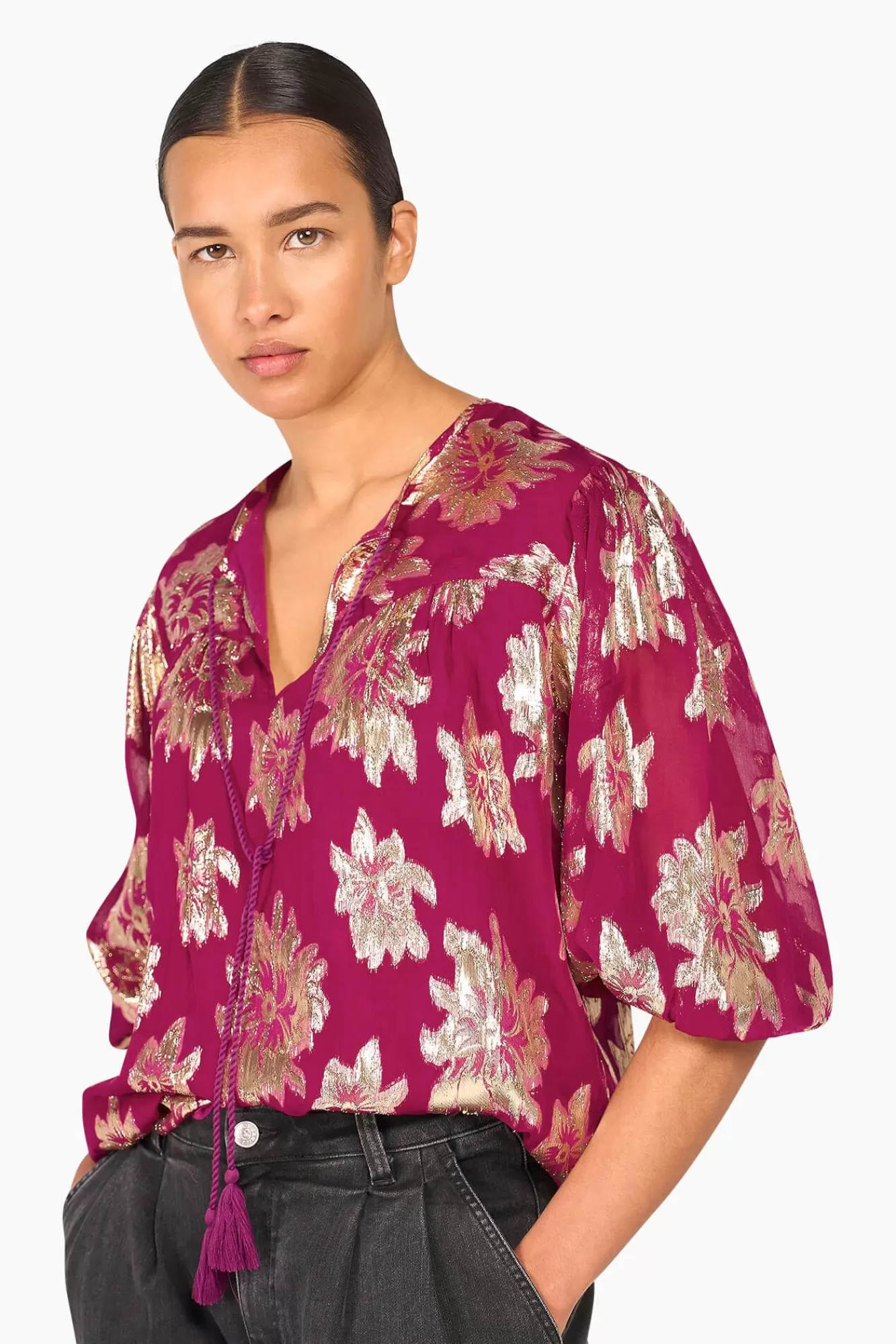 Cheap JANICE Blouse Dames Viscose Lurex Toby Burgundy