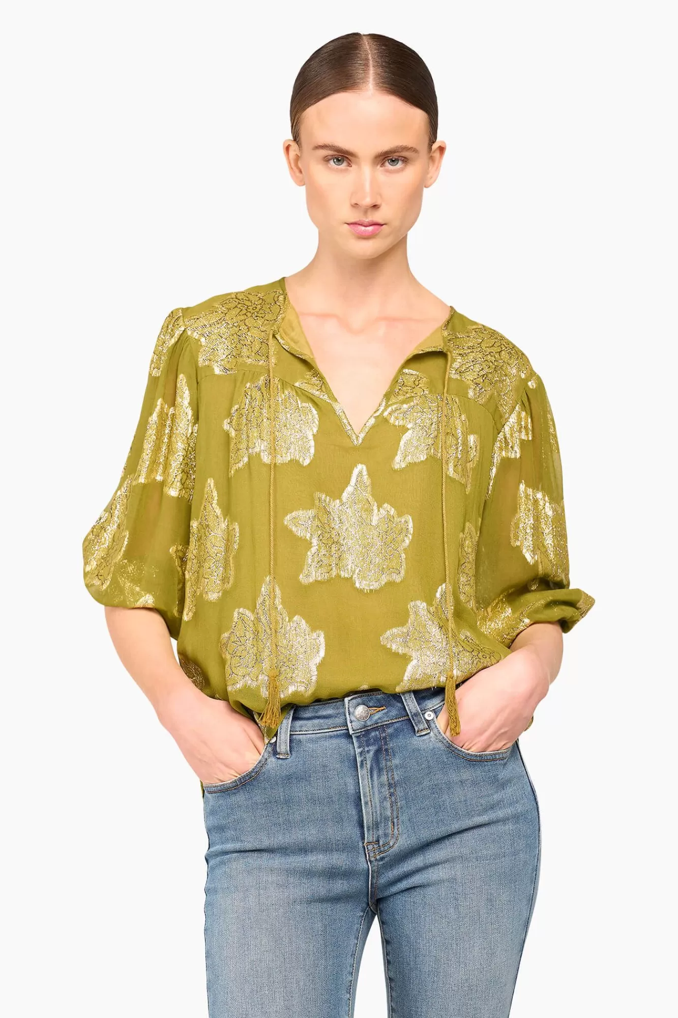 Outlet JANICE Blouse Dames Viscose Lurex Toby Groen