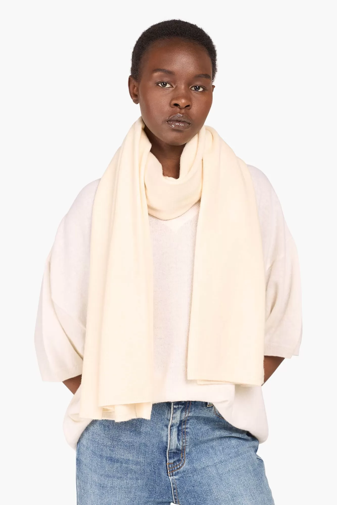 New JANICE Cashmere Blend Sjaal Dames Santos Off White