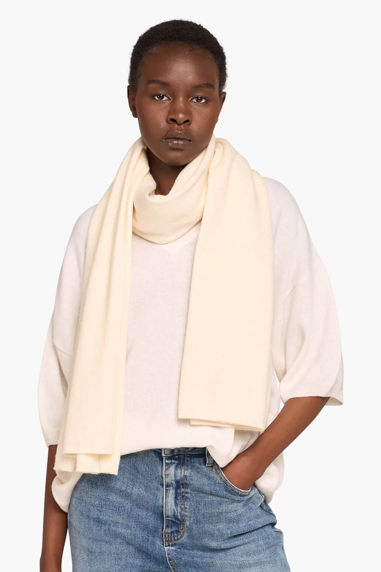 New JANICE Cashmere Blend Sjaal Dames Santos Off White