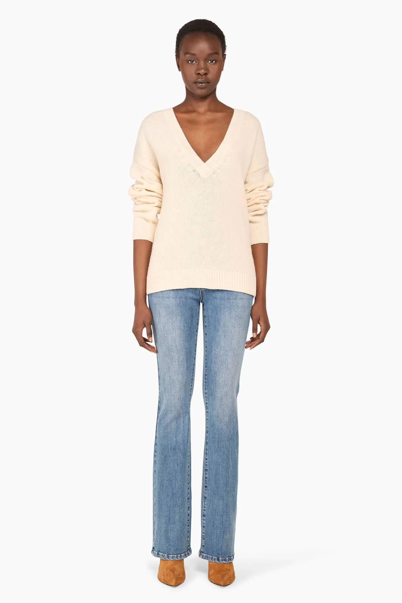 Clearance JANICE Cashmere Trui Dames Brick Off White