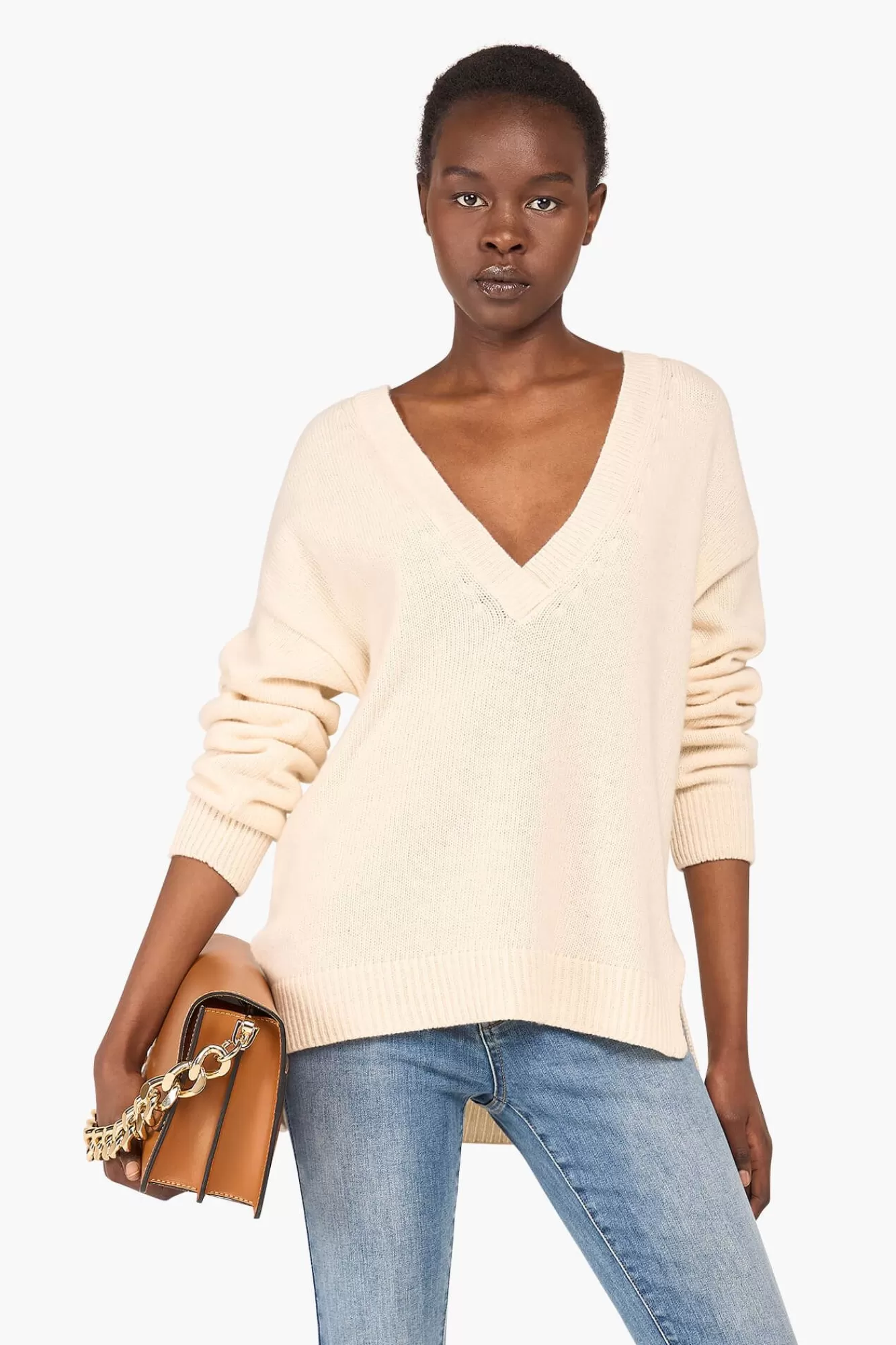 Clearance JANICE Cashmere Trui Dames Brick Off White