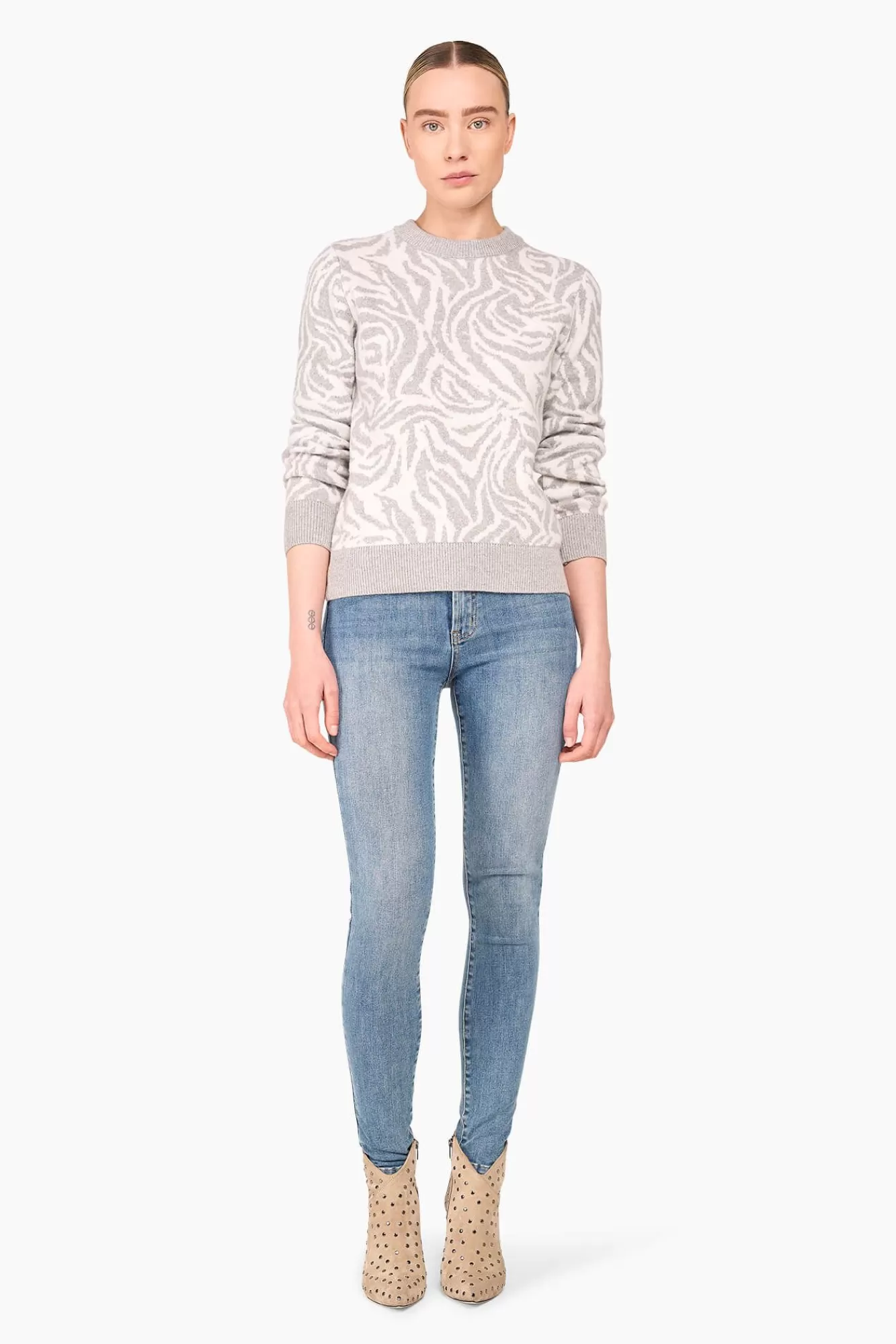 Fashion JANICE Cashmere Trui Dames Sym Tijger Print Grijs