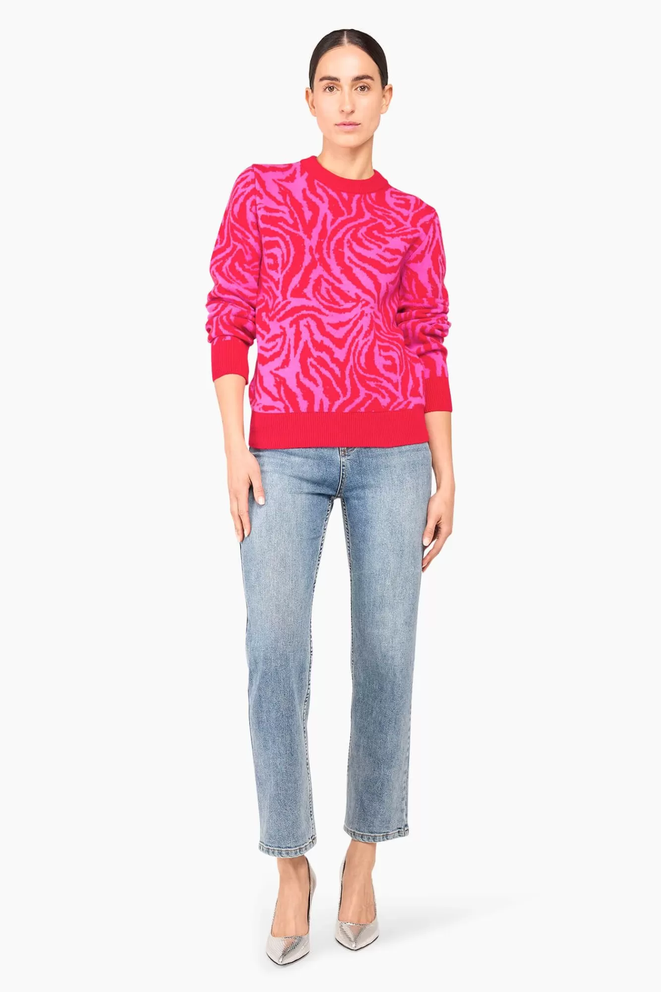 Flash Sale JANICE Cashmere Trui Dames Sym Tijger Print Roze