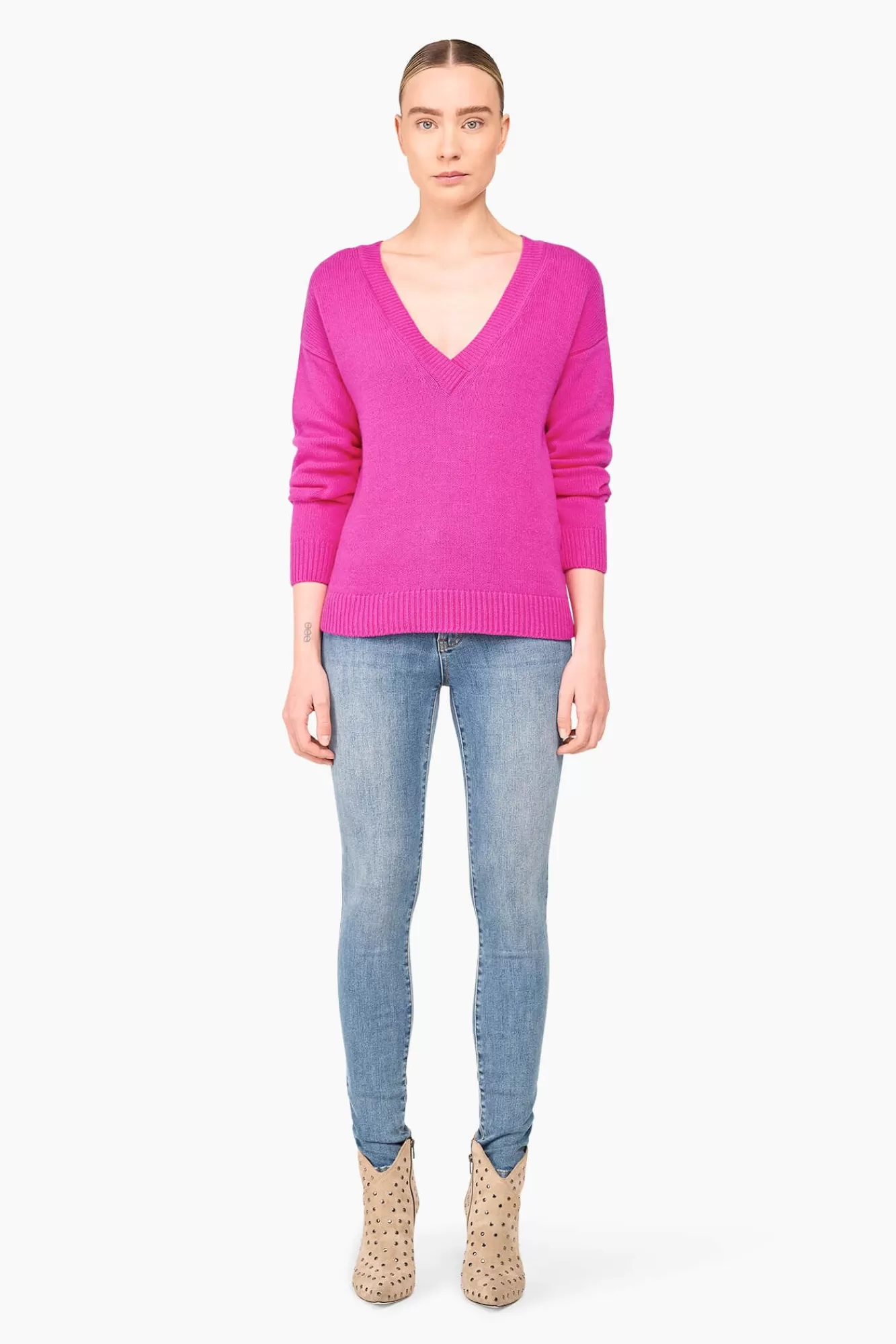 Cheap JANICE Cashmere Trui Dames Vhals Brick Roze