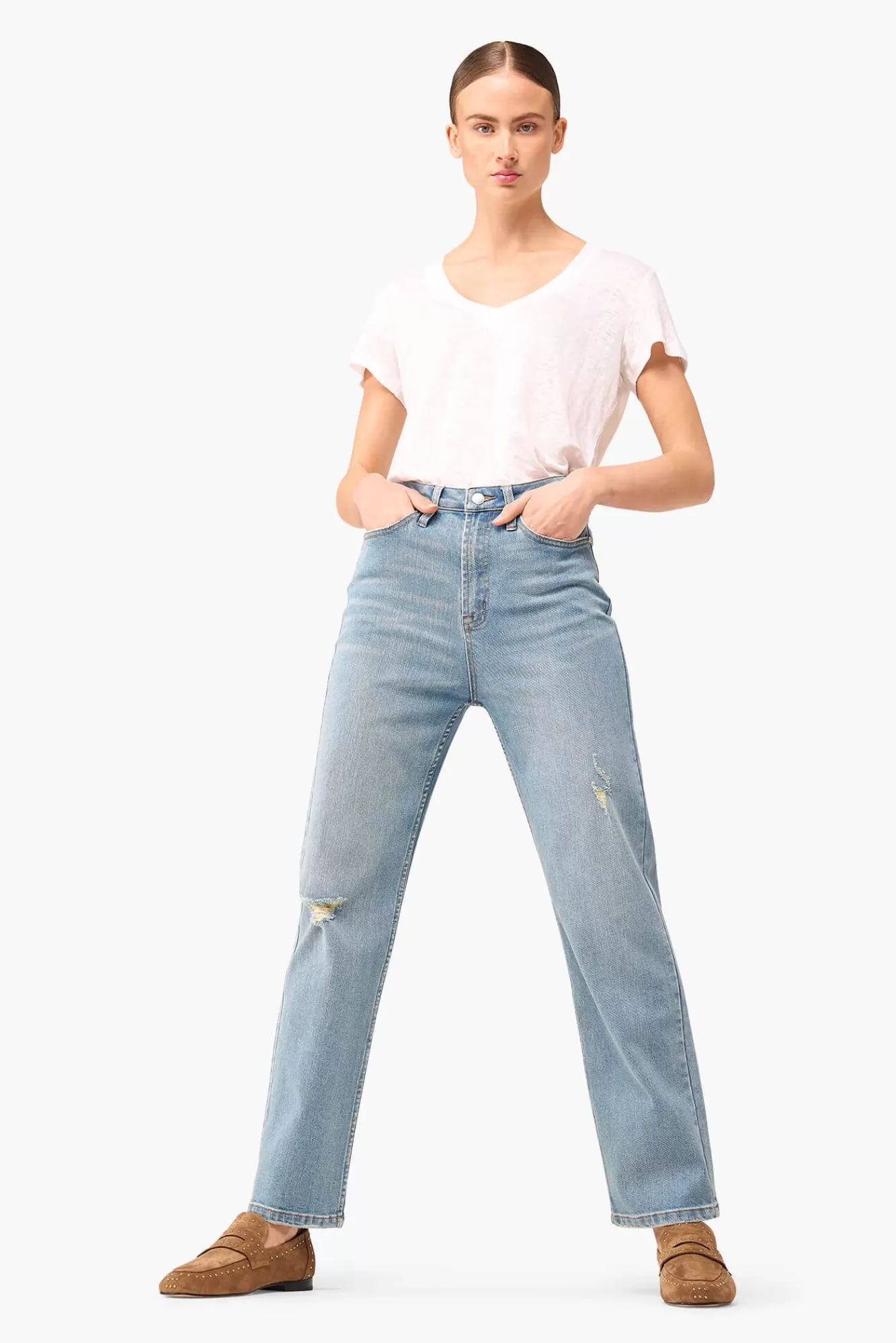 Fashion JANICE High Rise Boyfriend Jeans Morgan Destroyed Blue 033