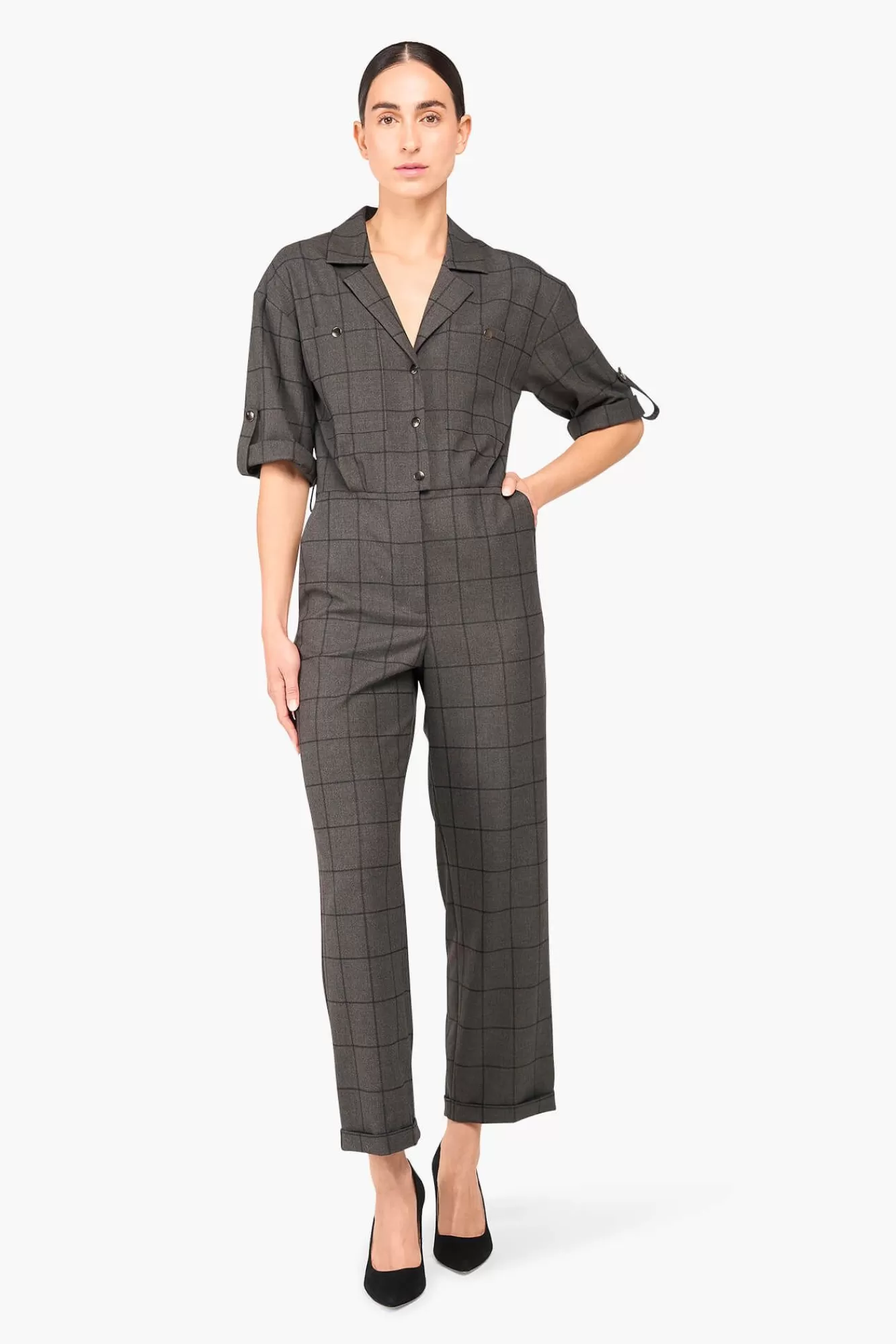 Online JANICE Jumpsuit Dames Stretch London Ruit Grijs