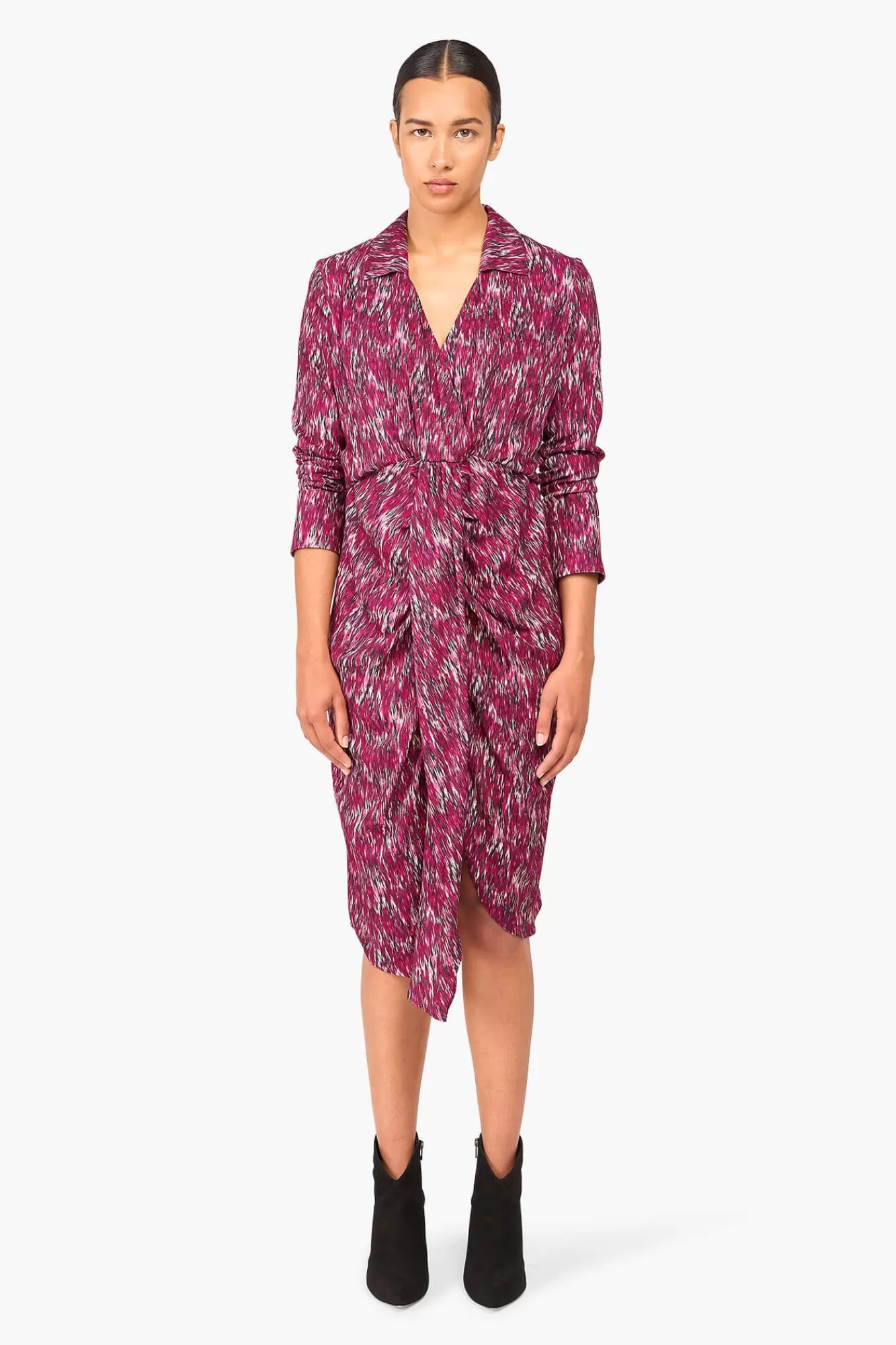 Hot JANICE Jurk Print Lange Mouw Jesse Burgundy