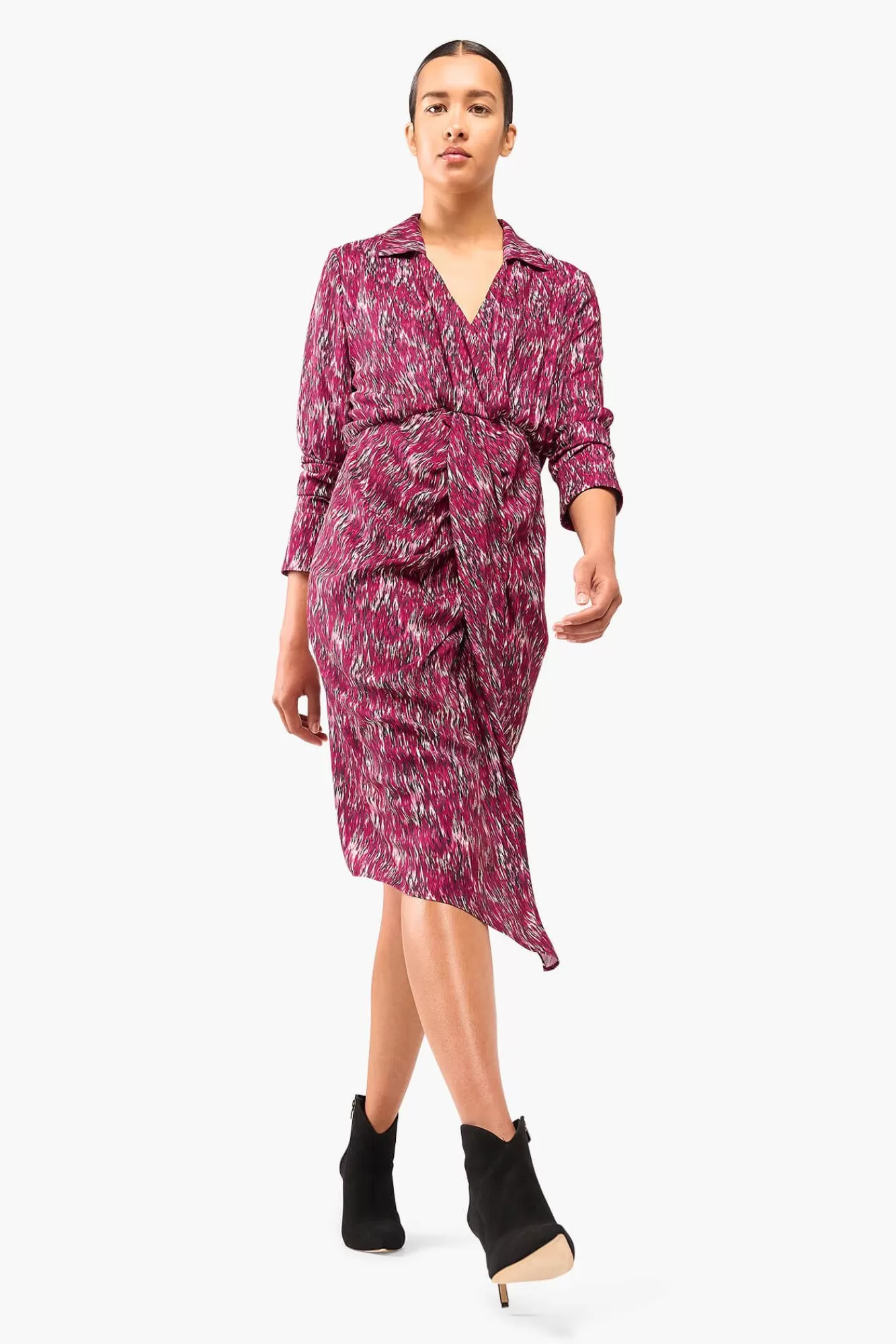 Hot JANICE Jurk Print Lange Mouw Jesse Burgundy