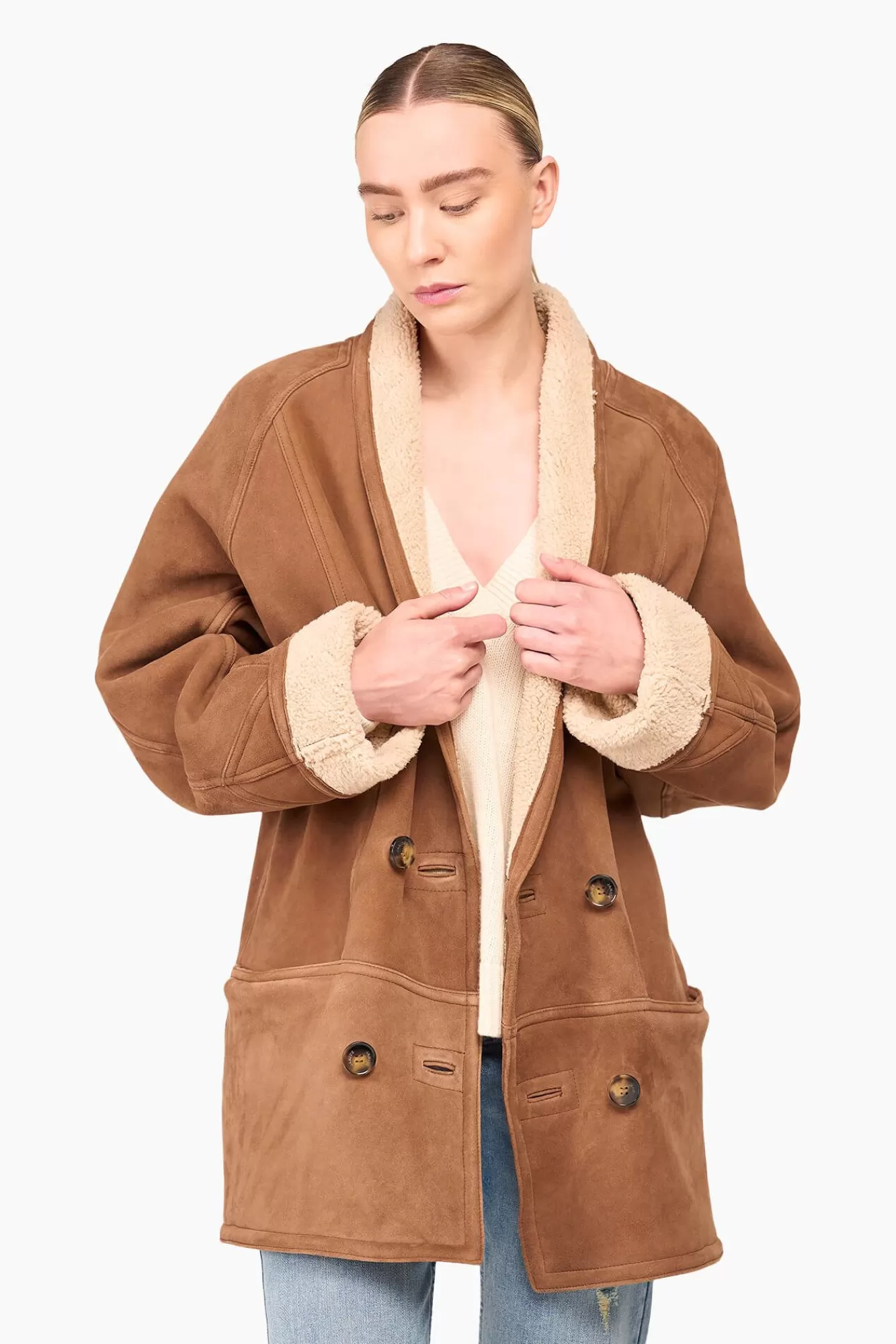 Discount JANICE Lammy Coat Dames Raf Bruin