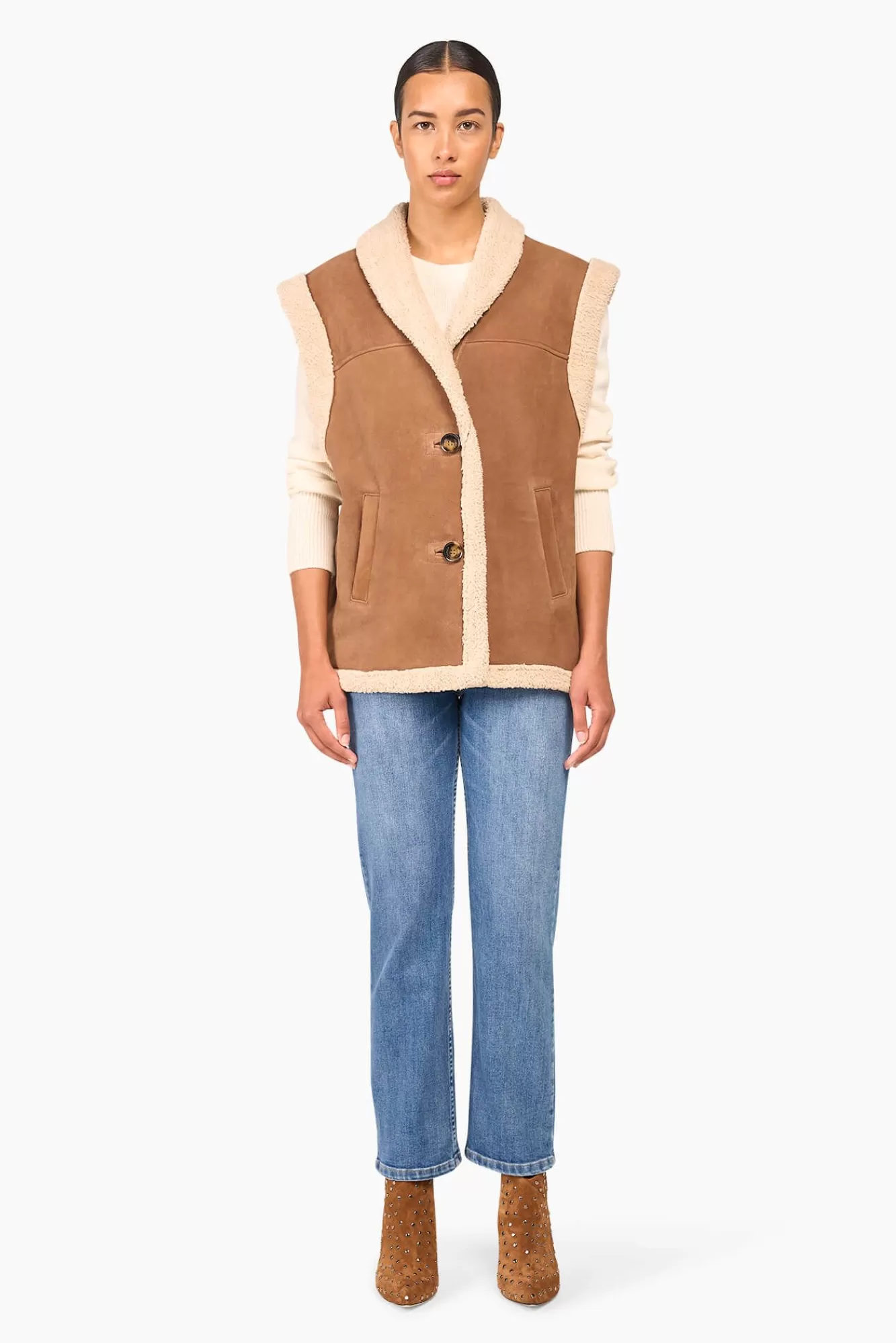 New JANICE Lammy Vest Dames Justin Suede Bruin