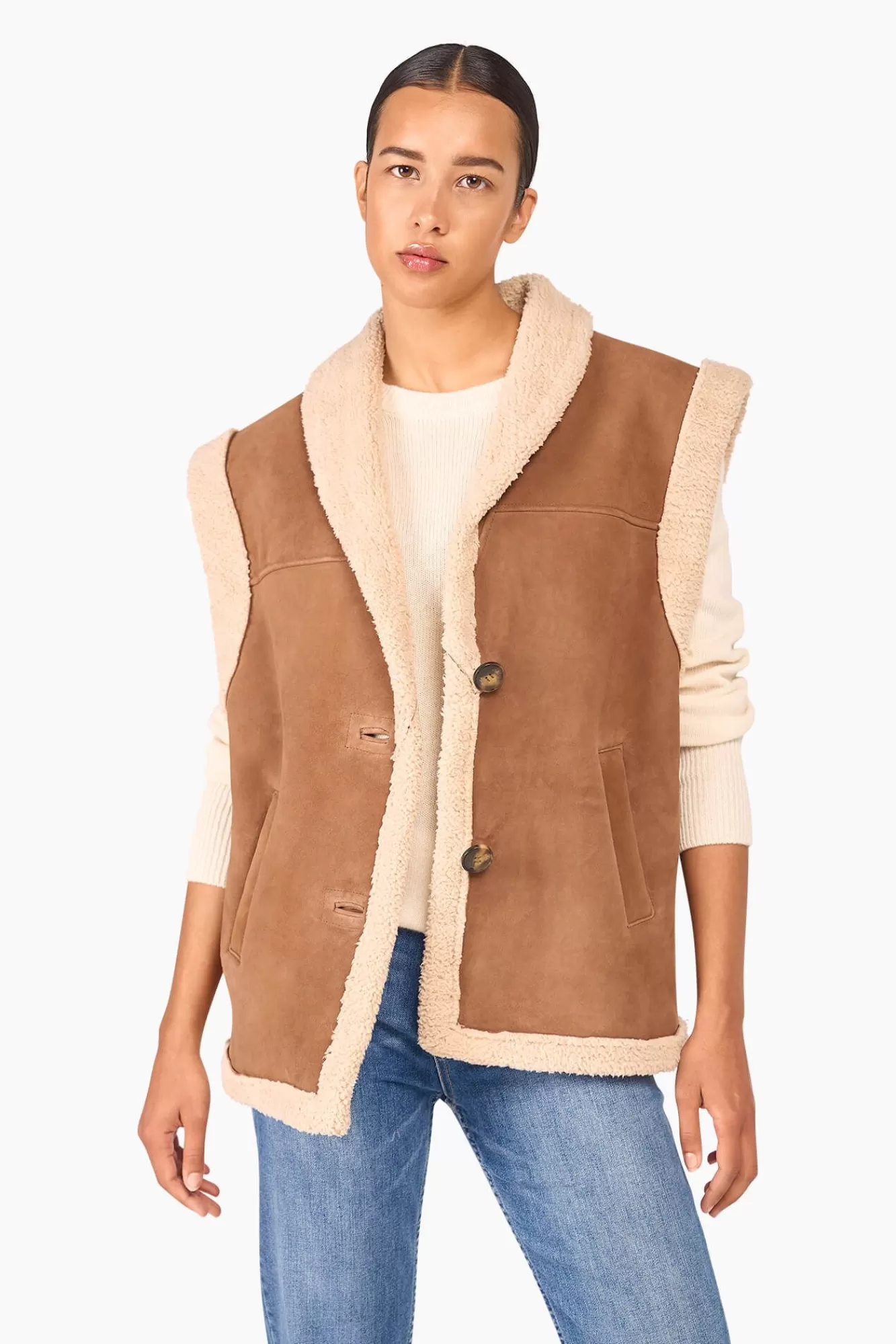 New JANICE Lammy Vest Dames Justin Suede Bruin