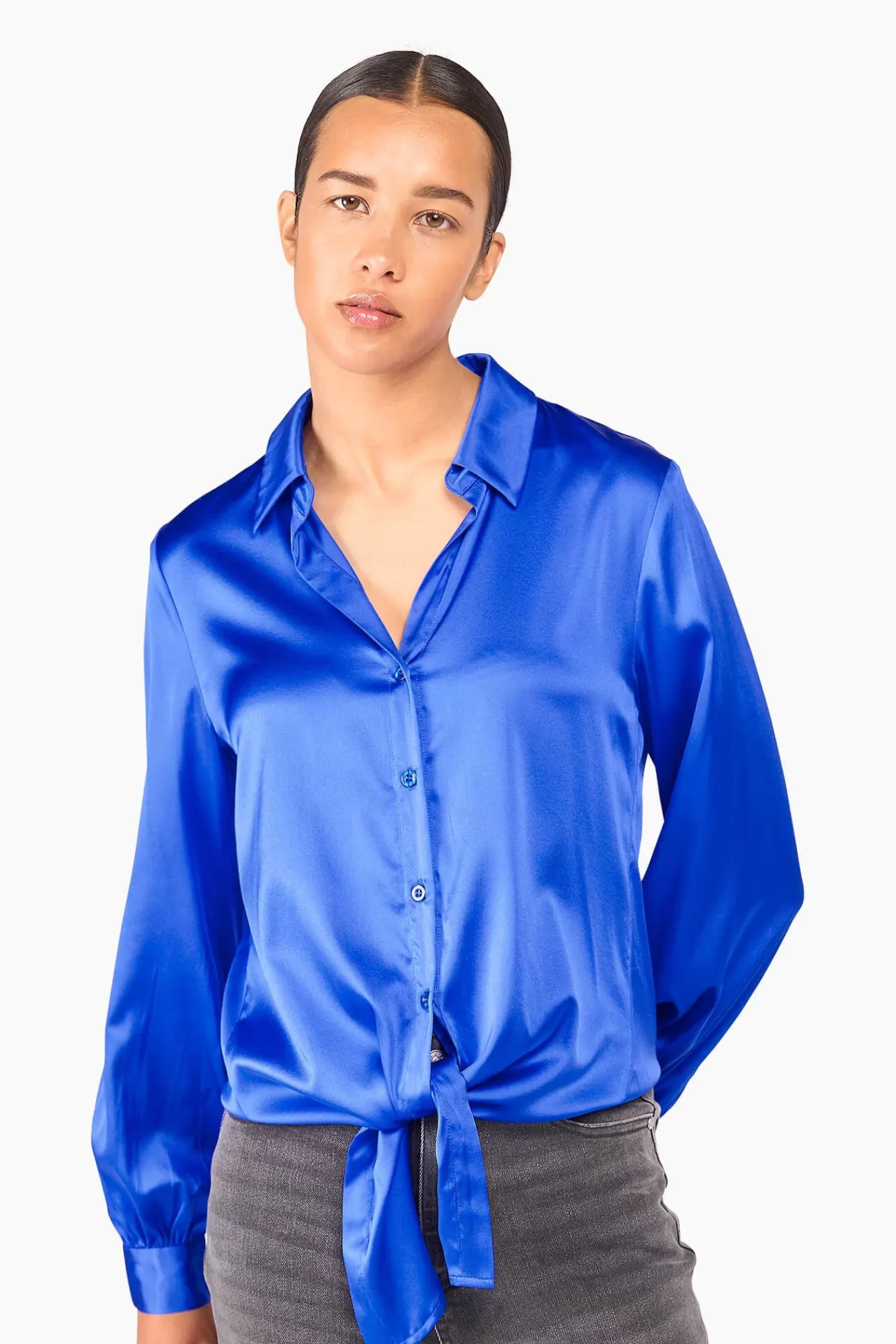 Fashion JANICE Zijden Blouse Dames Bobby Blauw